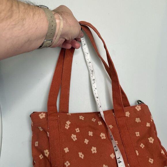 Typo Floral Canvas Tote Bag Rust Orange Adjustable Strap 16.5x13x1 EUC - Picture 16 of 16